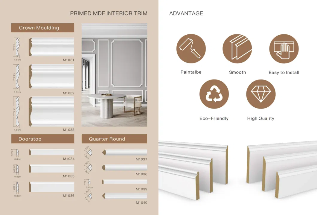 High Quality White Primed Radiata Pine Flat Skirting Moulding