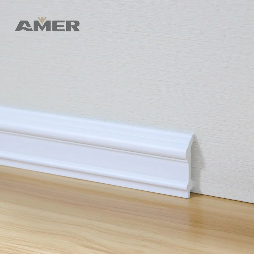 Rongke OEM MDF Teak Pine Wood White Primer MDF Trim White Vinyl Floor Molding Baseboard Moulding