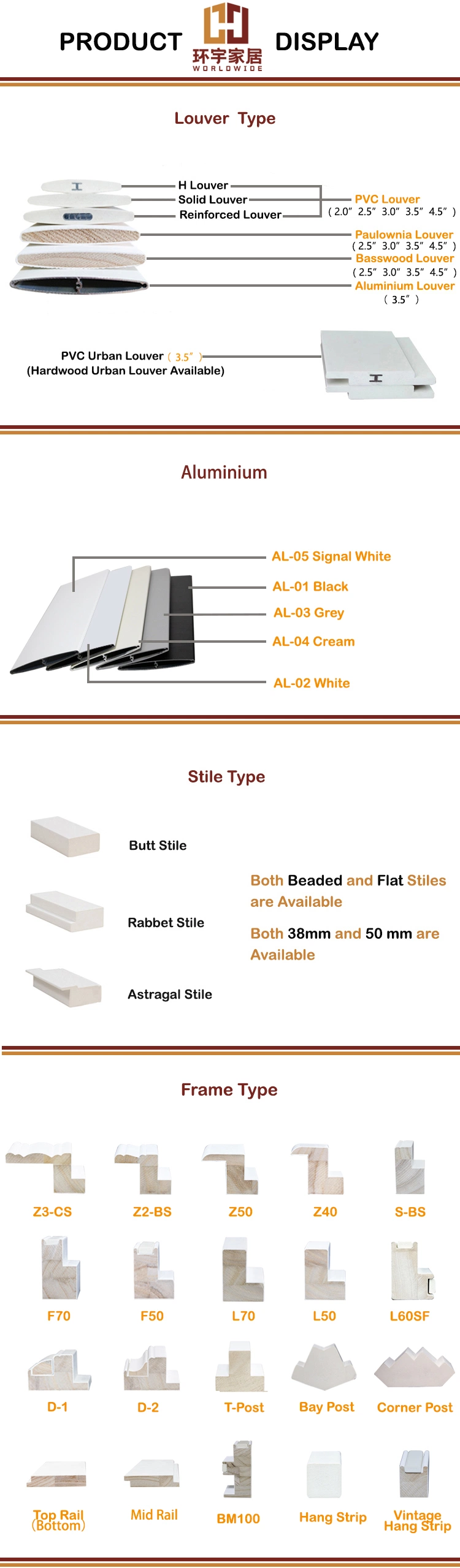 White Shutters Component Plantation Shutter Component From China